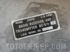 LABEL plaque radio us ww2 BC611 D2 BRASS LAITON U jeep WILLYS scr 536 .