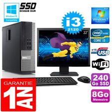 PC DELL 990 SFF Core I3-2120 Ram 8Go Disque 240 Go SSD Wifi W7 Ecran 22"