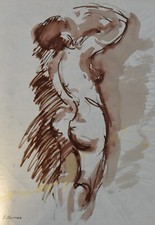 Irène Darras (1923-2001) - lavis - femme nue de dos