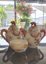 SERVICE A CAFÉ / THÉ SUCRIER TASSE THÉIÈRE EN PORCELAINE DE SATSUMA JAPON