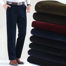 Velours Hommes Pantalon Rétro Habillé Décontracté Droit Jambe Slim Chaud Souple