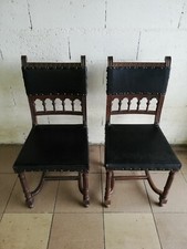 2 Chaises en bois et cuir Bistrot Style Henri II