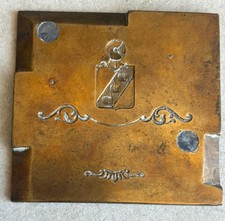 Plaque Laiton Matrice Imprimerie Blason Casque Chevalier Médiéval Armoiries