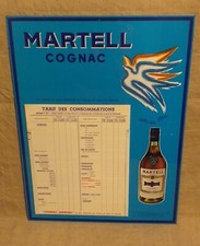 COGNAC MARTEL GRDE TOLE PUB ANCIENNE + CARTON TARIF CONSOMMATIONS BISTROT 1948