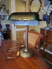 Ancienne Grosse Lampe De Notaire Verre Et Laiton