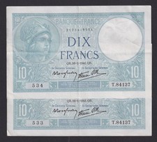 PAIRE DE BILLETS DE 10 FRANCS