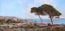 Tableau encadré paysage vue Baie CANNES Henry Arthur BONNEFOY huile toile 19ème