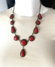 Collier Ethnique Terre Cuite Emaille Artisanal bijoux vintage jewelry Ancien