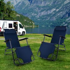 Chaise Pliante de Jardin Transat pour Plage Camping Bleu L 153cm 2er Set