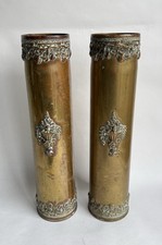 Ancienne paire vases obus laiton travail poilus trench art 14/18 WWI art nouveau