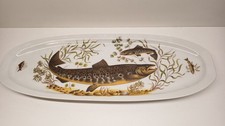 Plat à Poisson Vintage en Porcelaine de Sologne – Décor Réaliste "Truite Fario"