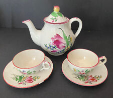 Theière 18 cm, 2 tasses 2 sous-tasses, demi-porcelaine Luneville K&G réverbère