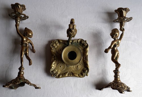 Bougeoirs angelots bronze - bronze, ou
