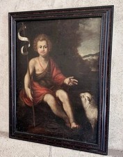 Tableau Ancien Portrait de Saint Jean Baptiste Enfant Peinture Religieuse 17ème