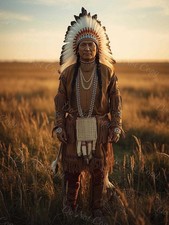 Photo A4 Lakota Sioux – chef traditionnel en coiffe blanche – 1203