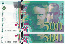 RARE BILLET DE 500F PMC DE 2000 EN ÉTAT NEUF