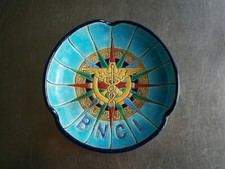 COUPELLE EMAUX DE LONGWY BLEU CERAMIQUE DECO PUB BANQUE BNCI VIDE POCHE ANCIEN