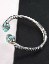 Bracelet Américain en Acier Inoxydable Jonc Argent Torsadé Texturé Femme Homme