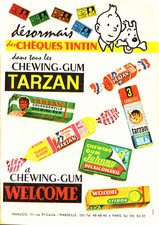 publicité CHEQUE " TINTIN " CHEWING GUM TARZAN   ( 1961 )