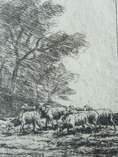 Henri GUERARD 1846-1897 GRAVURE EAU FORTE ORIGINALE PAYSAGE MOUTONS BARBIZON