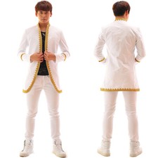 Veste De Costume Longue Pour Hommes, Tuxedo, Robe, Tunique, Manteau, Blanc, Slim