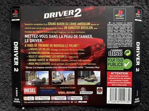 Jaquette arriere jeu driver - arriere,