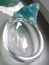 COUPE OVALE EN CRISTAL DAUM FRANCE le chat