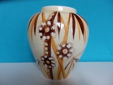 VASE ANCIEN ART DECO DESIGN MILIEU XXème FAIENCE PEINT MAIN MARQUE A DEFINIR 