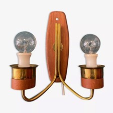 Applique mural danoise vintage en teck et laiton design scandinave