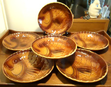6 Assiettes Creuses - Sarreguemines - Poisson - Barbotine - Faïence - XXth