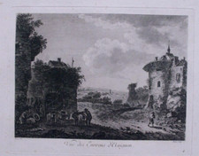 Gravure fin 18ème Vue des environs d'Avignon par Zingg & Paris
