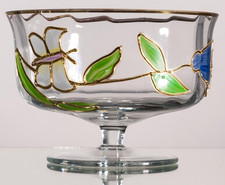 COUPE VINTAGE STYLE ART NOUVEAU VERRE SOUFFLÉ ÉMAILLÉ FLEUR PAPILLON ANNÉES 70