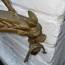 Antique French Carved Wood Gothic Gilt Chimera Chandelier 3 Lights Gargoyle 1900