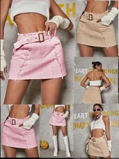 Mini Jupe Sexy Rose/beige  Stylé Retro Taille Basse Ceinture  Mode Été 2024 