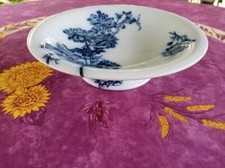 Biscuitier Plat sur Pied Terre de Fer Faience Onnaing Déco Fleur Bleu Foncé Noir