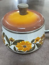 Casserole Vintage 70’s faitout émaillée à fleurs diamètre 18cm