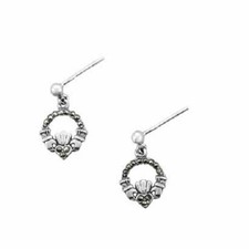 Irlandais Celtique Marcassite Claddagh Argent Sterling Boucles avec Papillon Dos