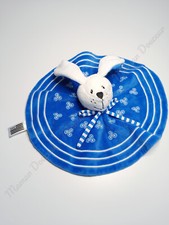 Doudou Plat Rond Lapin Blanc Bleu Écharpe Rayé Triskel Breton - Breizh Créations