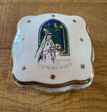 BOITE A PILULES BONBONS PORCELAINE SOUVENIR DE COMMUNION LIMOGES bonbonniere