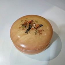 Vintage Boîte à Bijoux Albâtre avec Couvercle Décor  Oiseaux Floral