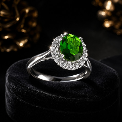 Ovale halo émeraude - Émeraude, bague