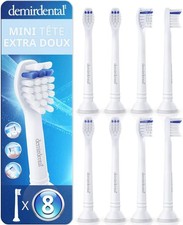 8 demirdental Mini Extra Doux Têtes de brosse à dent pour Philips Sonicare Blanc