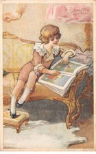 Illustrateur - n°80200 - Enfant sur un canapé, lisant