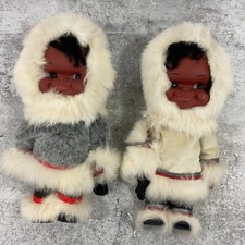Lot De 2 Vintage Regal Eskimo Inuit Poupée Canada Véritable Fourrure + Cuir