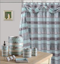 8Pcs Venezia Aqua High Quality Scarf shower Curtain set + Bath Window Curtain
