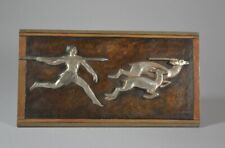 A. Kelety. Rare "The Hunt" bronze bas relief plate. Art deco