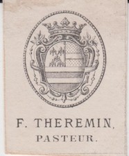 Ex-libris héraldique François THEREMIN (1803-1883) pasteur à Vandoeuvres Suisse