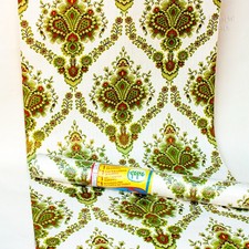 Papier peint vert et or avec motif damassé 1,5 rouleaux de FRANÇAIS années 60/70 vintage