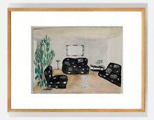 Andrée SAUNIER (1925-2015) Belle peinture scène d'intérieur design 1960 (25)