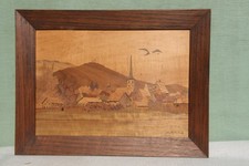 panneau marquèterie  village